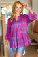 Back To Basics Fuchsia Plaid Notched Neck Babydoll Top