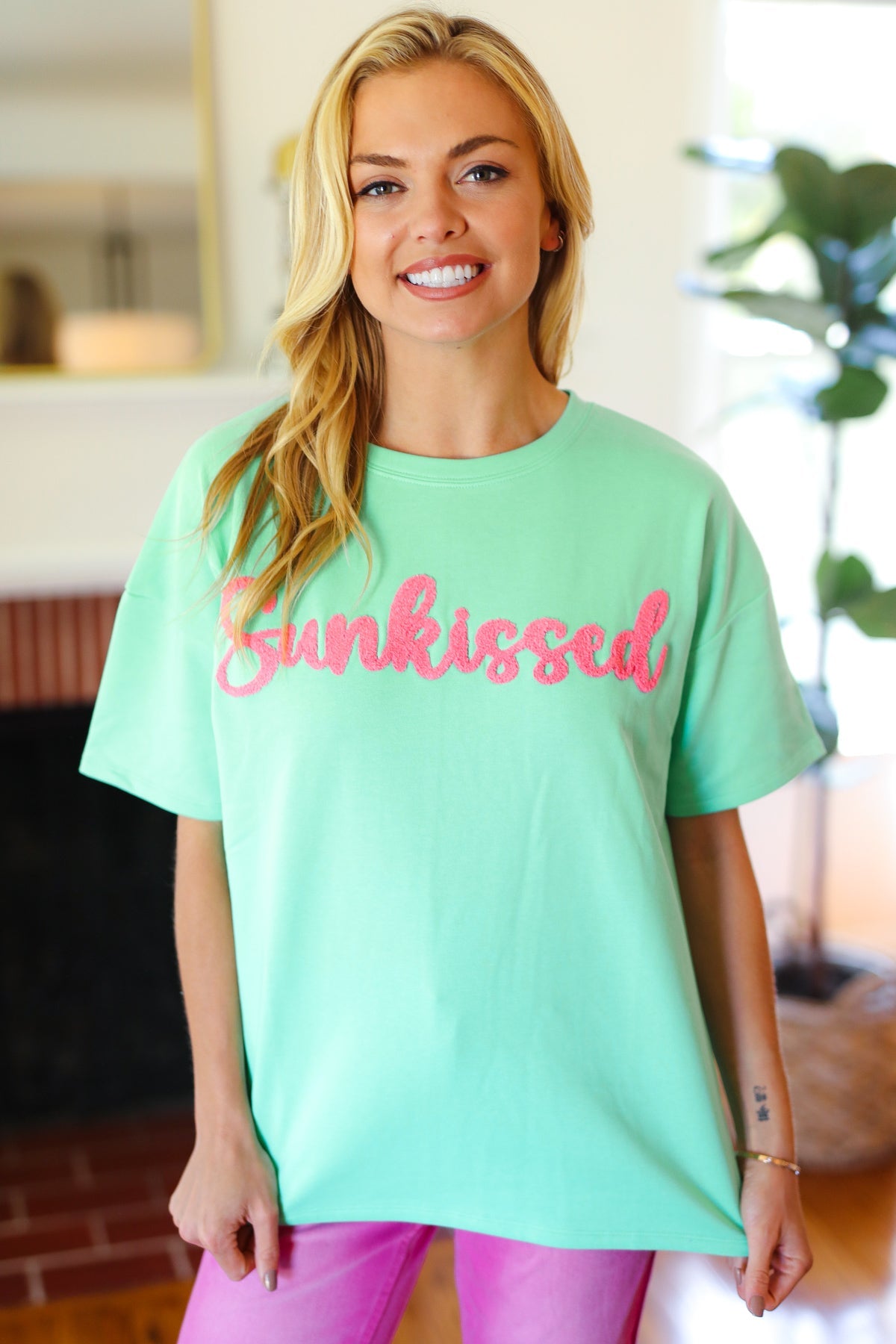 Spunky Mint "Sunkissed" Embroidered French Terry Top