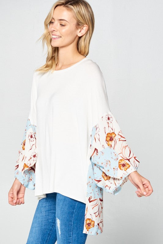 Woven Floral & Solid Top