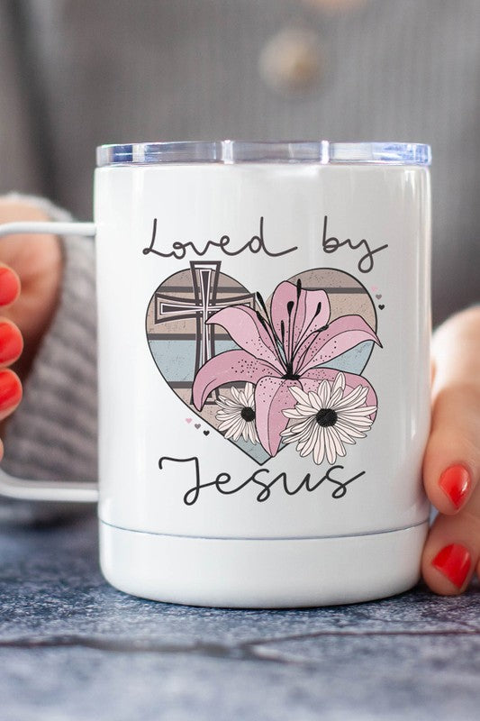 Loved By Jesus Floral Heart Travel Cup