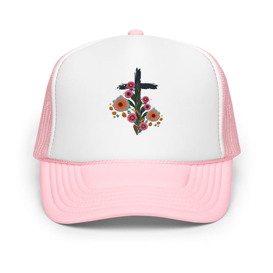 Floral Cross Foam trucker hat