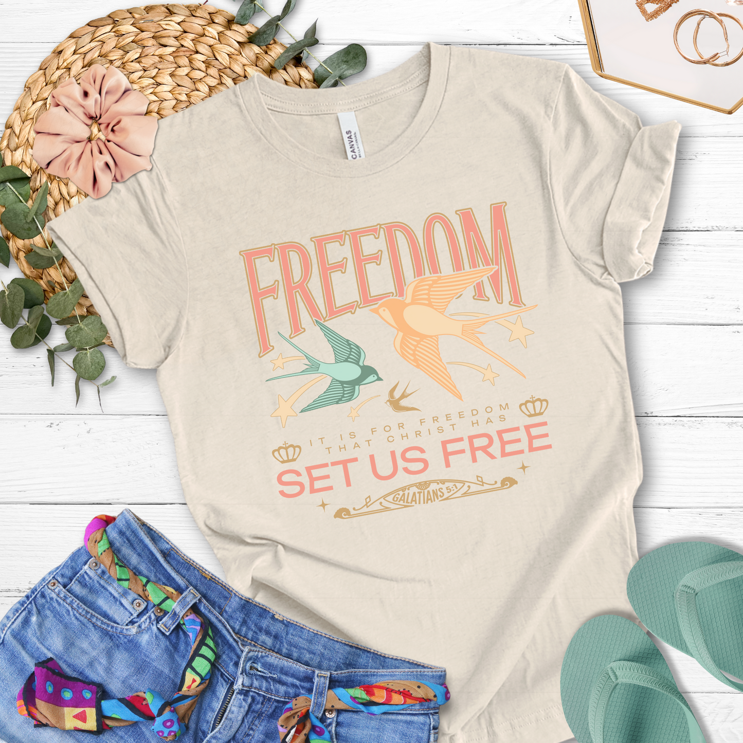 FREEDOM Heather Oatmeal tee