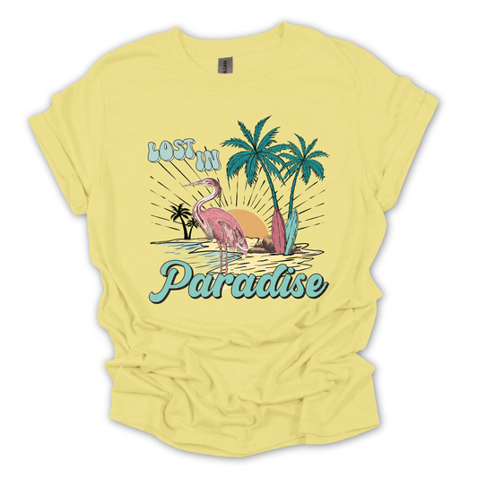 Lost in Paradise Flamingo and Palm Tree Tee