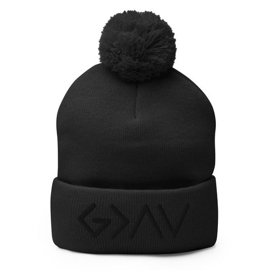 God is Greater than the Highs & Lows 3D Engraved Pom-Pom Beanie