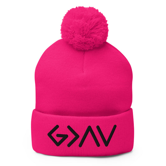 God is Greater than the Highs & Lows 3D Engraved Pom-Pom Beanie
