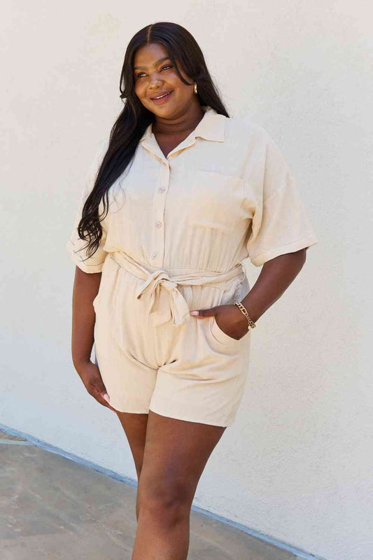 At Her Best Full Size Button Down Romper