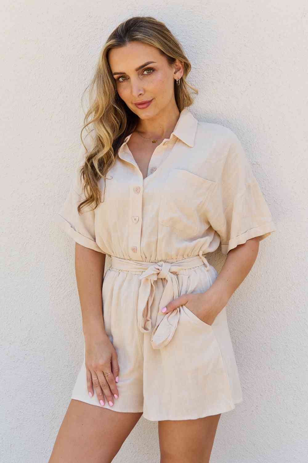 At Her Best Full Size Button Down Romper